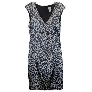 Vintage Cache Leopard Sleeveless Dress Size 6 Edgy Black Gray Sleek Stretch Fit